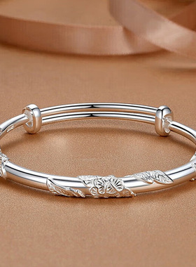 爆款热卖白铜镀厚银繁花似锦手镯女生饰品实心时尚镯子女生日礼物