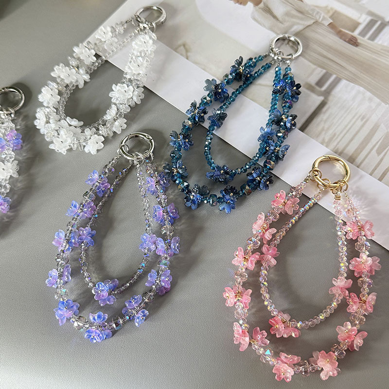 新款双层花朵手机链高品质手机挂饰仙女包包手机壳挂件防丢手腕链