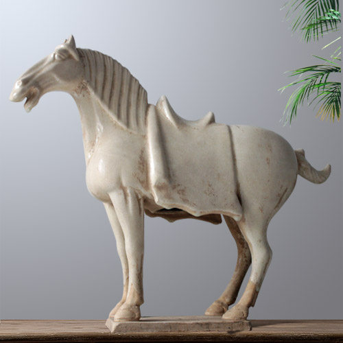 唐三彩陶瓷马摆件仿古做旧静立野马马到成功家居装饰品收藏艺术品