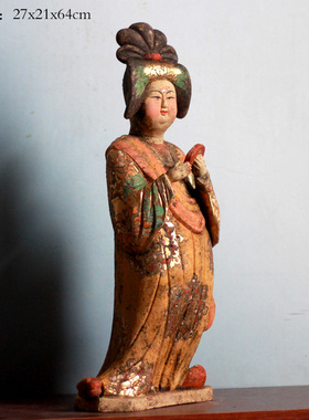 仿古陶俑手绘贴金仕女俑商务礼品