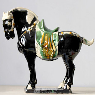 陶瓷马摆件唐三彩马大马黑马黑釉中国马客厅家居工艺品摆件礼品