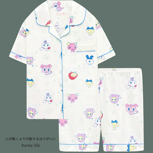卡通可爱麻美吉睡衣女夏季新款纯棉短袖开衫家居服女学生套装薄款