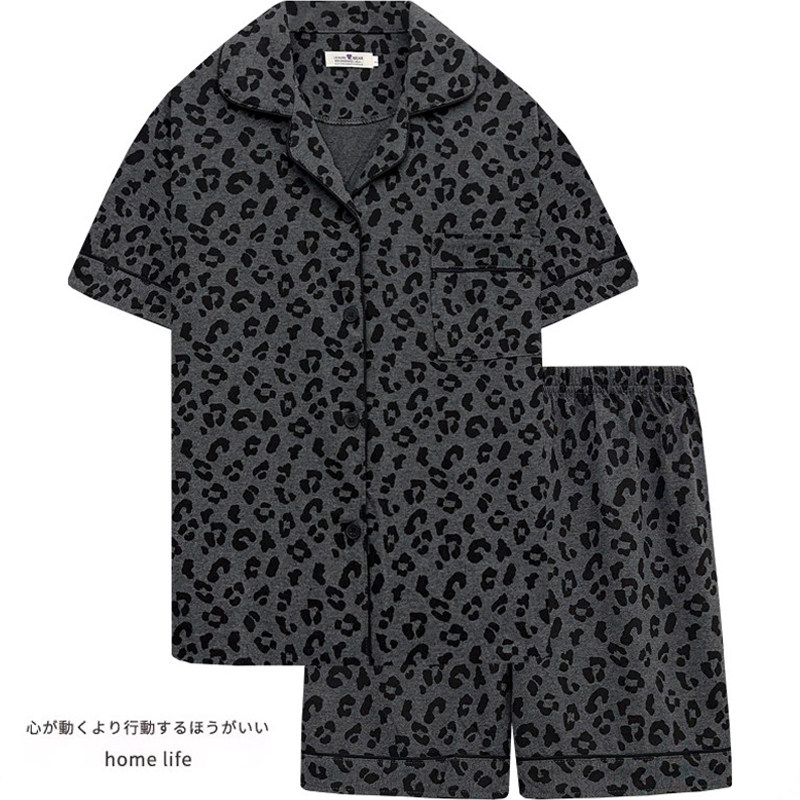 豹纹睡衣夏季男女纯棉短袖两件套夏天情侣可外穿高级感家居服套装