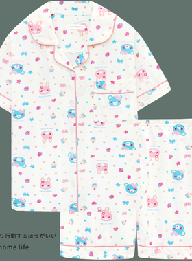 钢琴兔子睡衣女夏季纯棉短袖短裤家居服夏天大码可爱学生两件套装