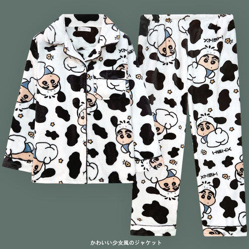 情侣蜡笔小新睡衣男女冬季法兰绒