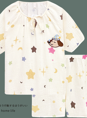 泡泡纱睡衣女夏季新款可爱纯棉纱布短袖家居服套装2026新款腊肠狗