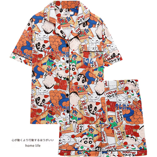 日系蜡笔小新情侣睡衣女夏季 套装 网红ins可爱男士 家居服 纯棉短袖