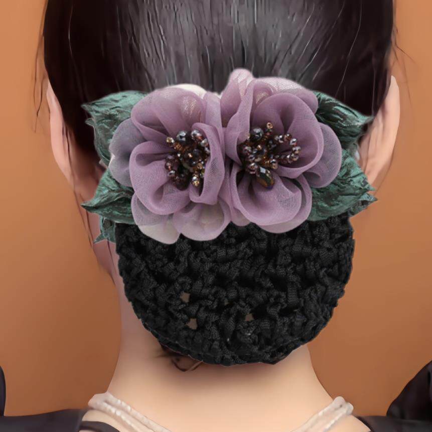 韩版气质花朵发网职业头花盘发网兜女后脑勺发夹头饰