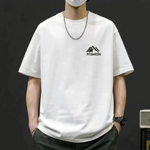 美式复古宽松印花五分袖T恤男