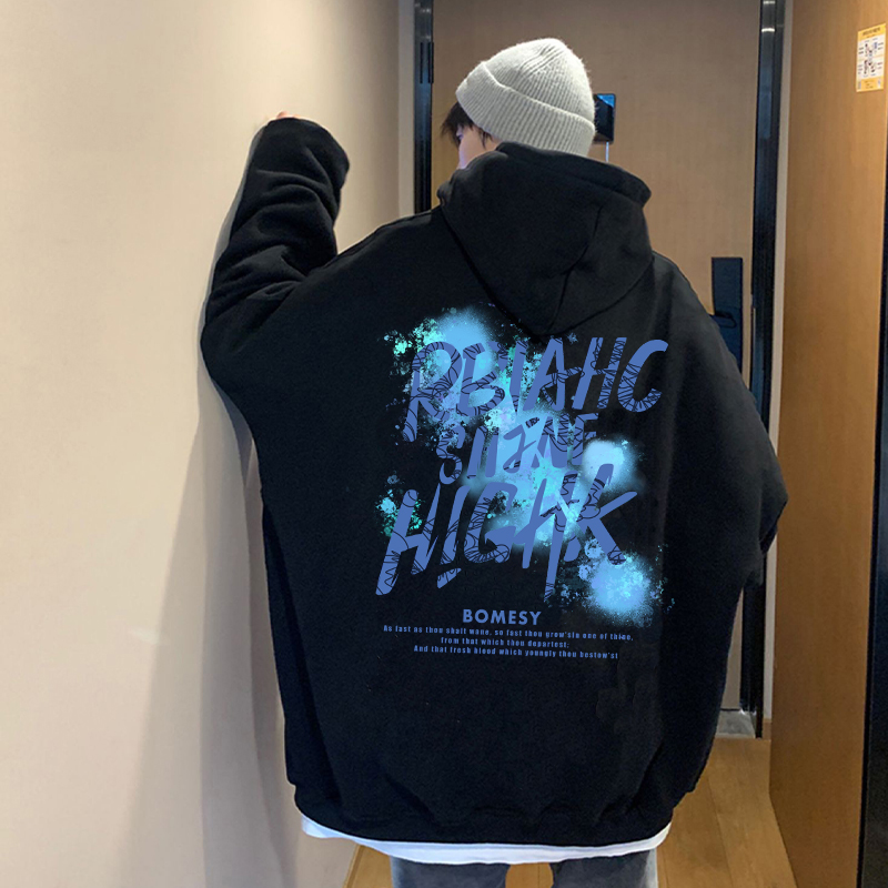 春秋加绒连帽卫衣美式潮流棉外套