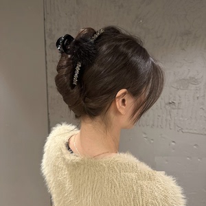 韩版秋冬新款璀璨奢华捷克钻水貂毛球鲨鱼夹马尾夹发抓中大号抓夹
