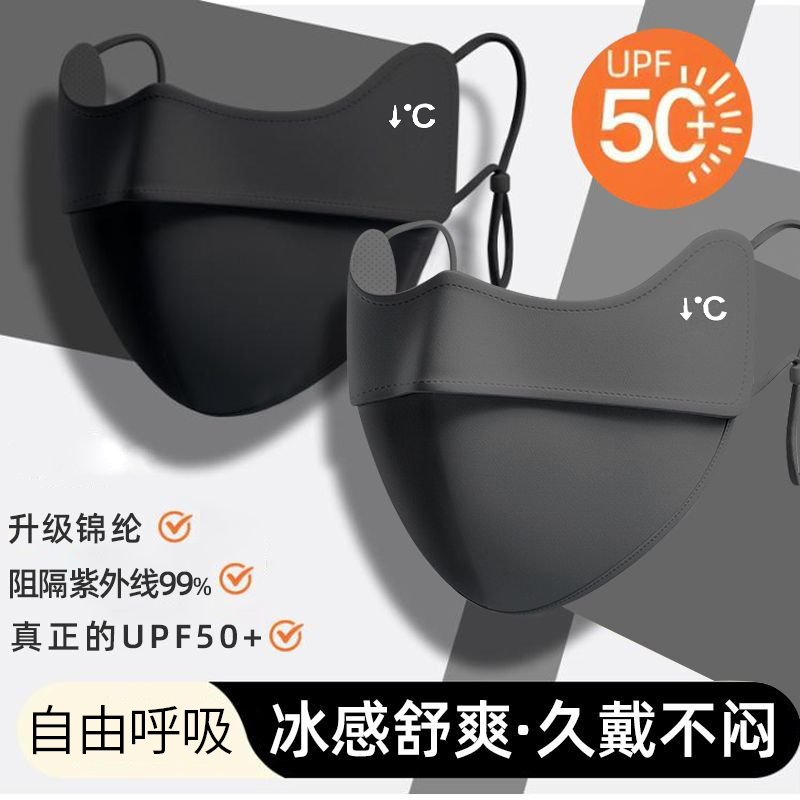 新款防晒口罩腮红护眼角3d立体开车防紫外线女黑色夏冰丝遮阳面罩