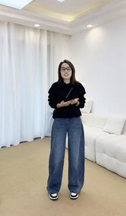 秋季复古弯刀阔腿牛仔裤女高腰显瘦宽松垂感直筒裤子冬季梨形身材