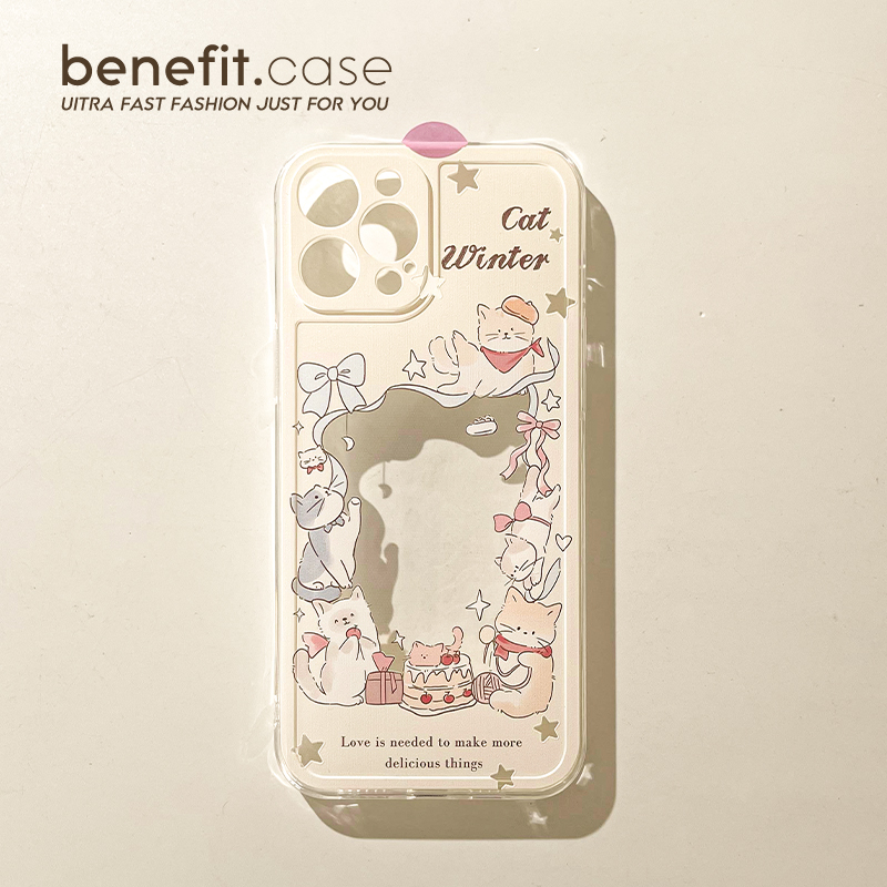 benefit苹果猫咪蝴蝶小卡手机壳