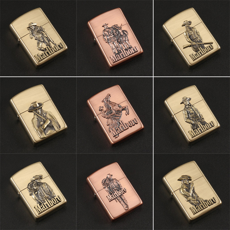紫铜纯铜黄铜万宝路煤油打火机DIY牛仔猎人跪姿蹲姿套索系列贴章