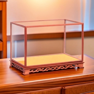 定制红木雕玻璃罩摆件展示防尘罩古董底座实木玻璃盒子工艺品礼品