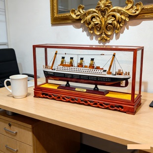 饰品收藏品 泰坦尼克号玻璃罩木质工艺船模型复古摆件装