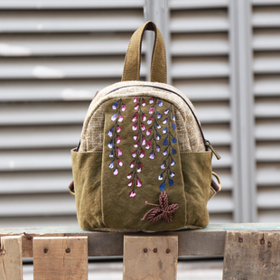 手绘帆布迷你双肩小包手工彩绘斜挎小包包超轻女士文艺复古手提包