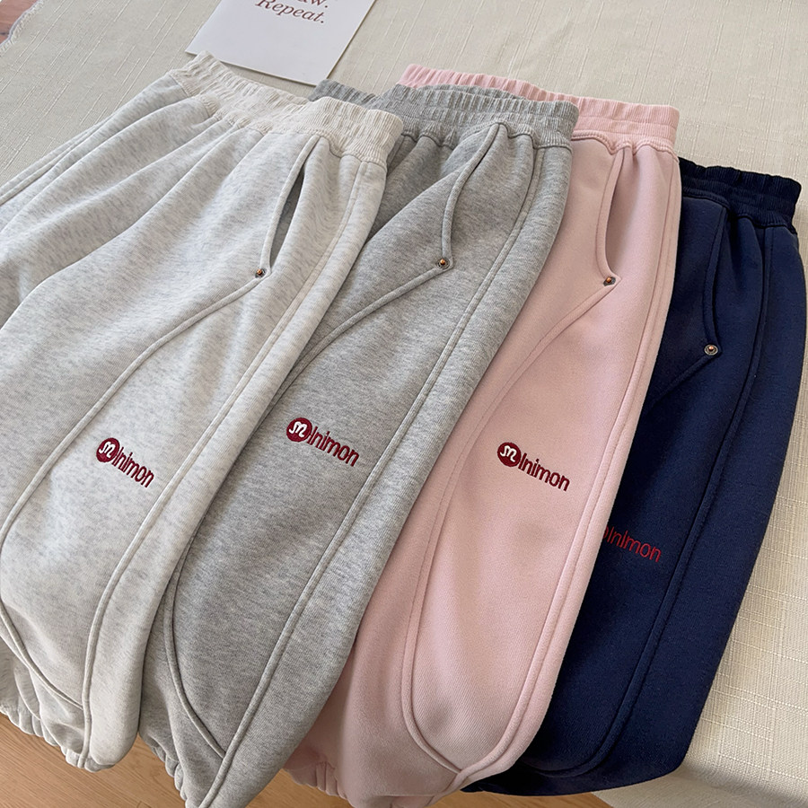 一体绒卫裤儿童加绒休闲裤男女童慢跑裤中大童装冬季保暖运动裤子