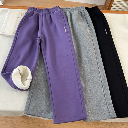 女童加绒直筒裤2025冬季儿童外穿休闲长裤中大童装加厚校园裤子