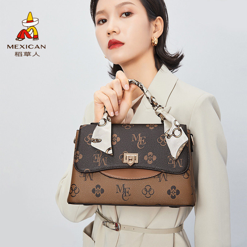 稻草人品牌女包2025新款女士手提包复古老花单肩斜挎包女官方正品