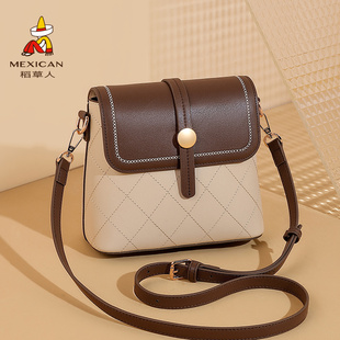 稻草人品牌女包真皮2025新款时尚单肩包女撞色复古斜挎包官方正品