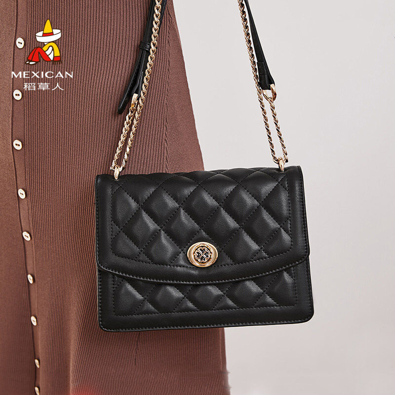 稻草人品牌女包2025新款牛皮单肩包菱格链条斜挎小方包女官方正品