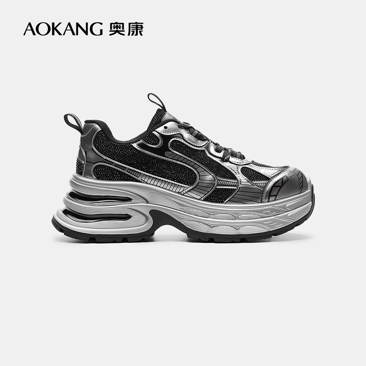 奥康女鞋钻面老爹鞋厚底