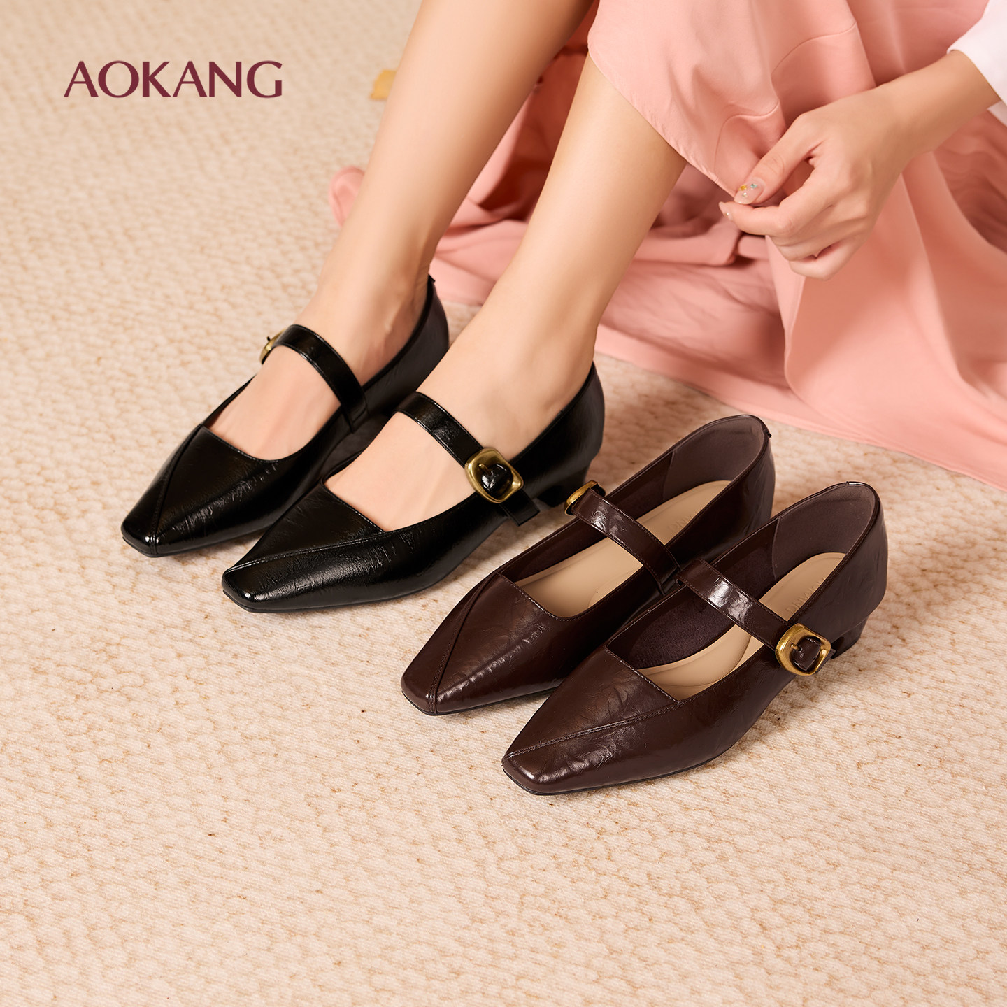 奥康 女鞋2025秋季玛丽珍法式复古小方头精致浅口单鞋一字带平底,女鞋,玛丽珍鞋,淘宝优惠券,粉丝福利购,淘宝优惠卷