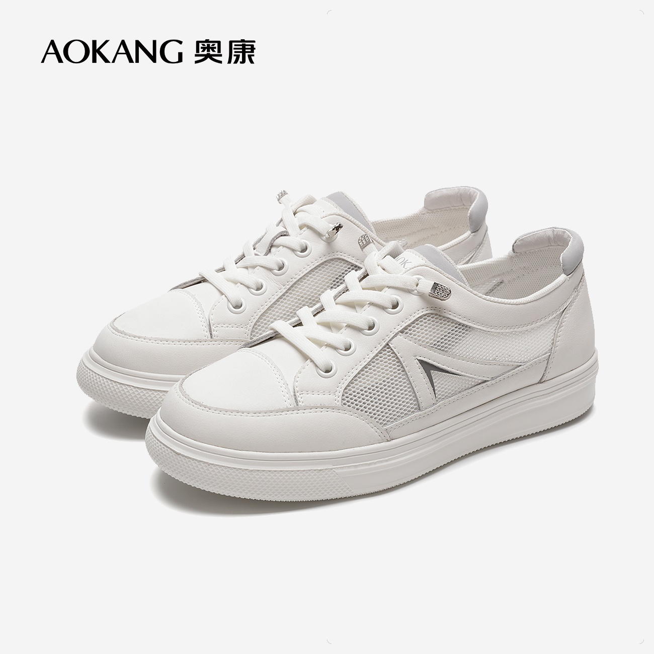 奥康系带百搭青年小白鞋女