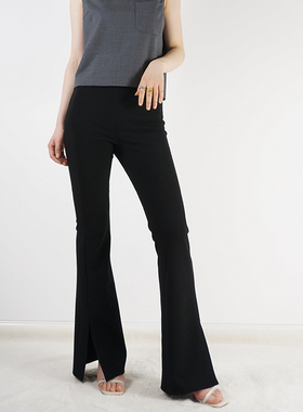 MPP原创设计喇叭裤弹力修身黑色超模神裤前侧开叉显瘦通勤喇叭裤