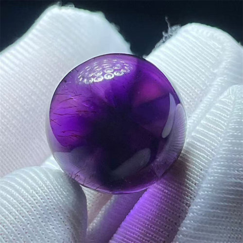 天然紫水晶超七发圆珠球16mmDIY饰品多宝串项链挂件吊坠一物一图