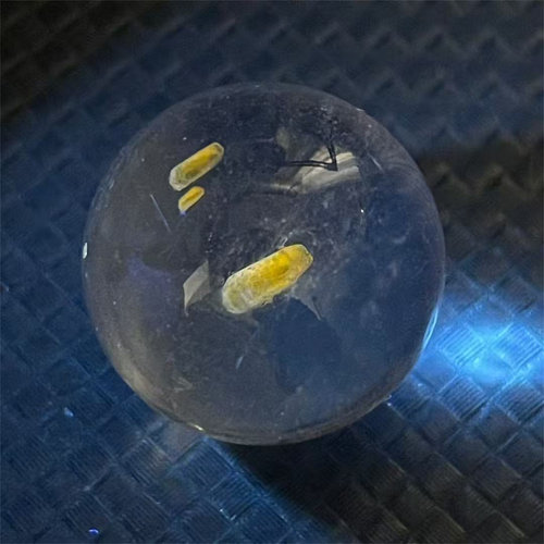 天然水晶全包裹稀有糖芯绿色矿物荧光黄奇石圆珠19mm把玩挂件吊坠