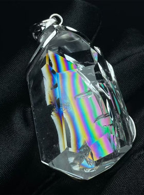 天然白水晶彩虹光随形裸石镶嵌款毛衣项链车挂件吊坠一物一图