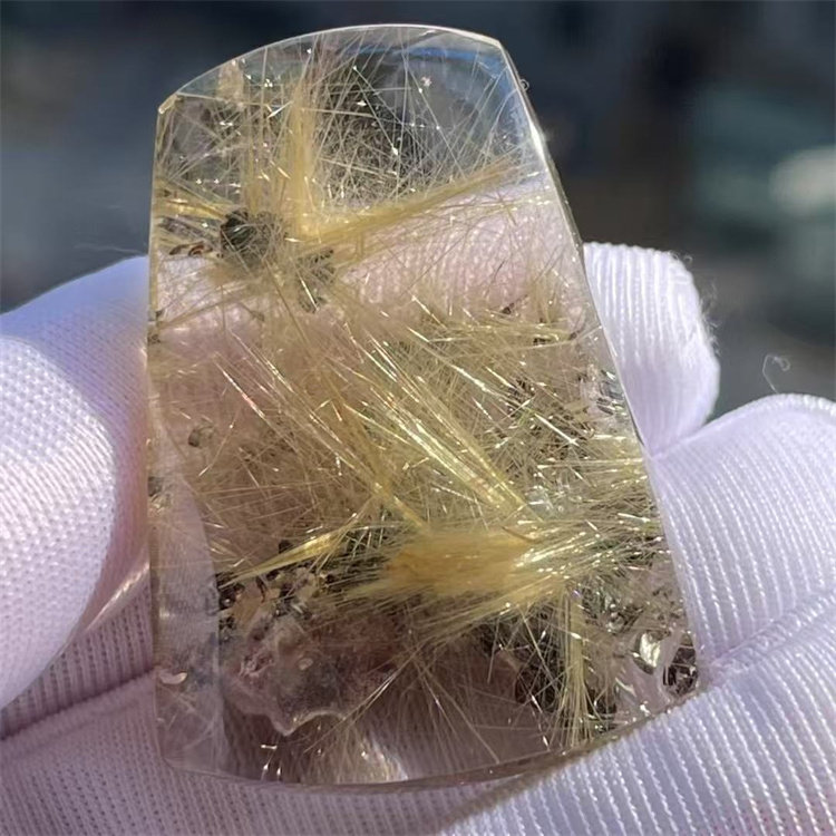 天然水晶金发共生方解石无事牌裸石财富饰品项链挂件吊坠一物一图