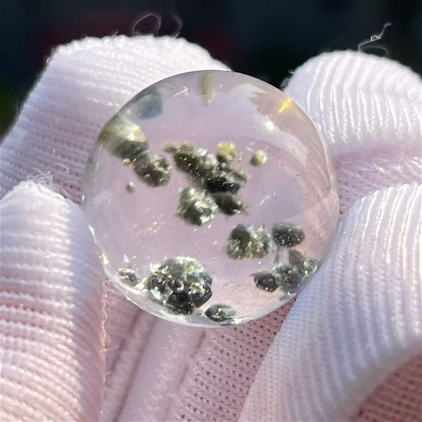 天然水晶包裹体绿矿花异象圆珠14mmDIY饰品多宝串项链挂件吊坠