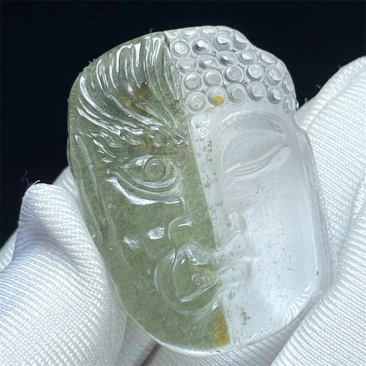 天然水晶绿幽灵俏色雕刻一念之间佛头饰品项链挂件吊坠一物一图款