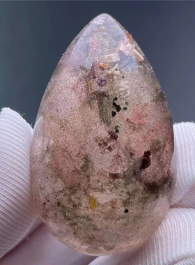 天然水晶彩幽灵共生方解石黄色矿物裸石男女款毛衣项挂件吊坠特惠