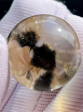 天然黄水晶包裹蓝发双色花朵圆珠球16mmDIY饰品多宝项链挂件吊坠