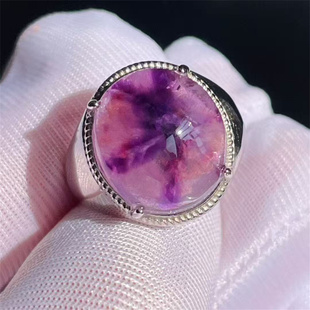 天然紫水晶超七异象裸石银镶嵌戒指圈口可调饰品礼物一物一图款