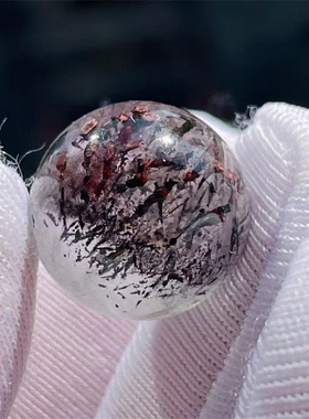 天然水晶全包裹红色矿物花束奇石圆珠13mmDIY饰品多宝串项链吊坠