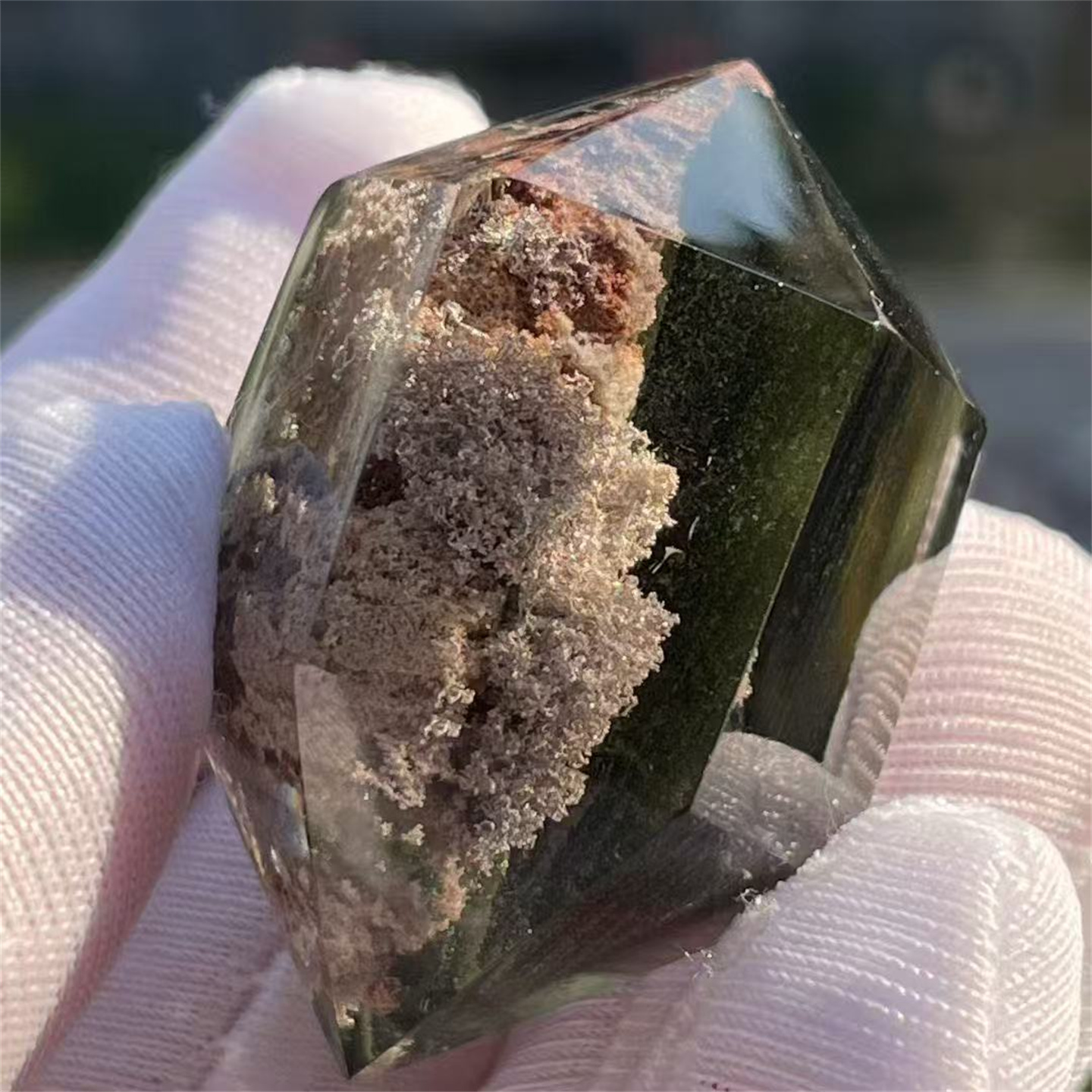 天然水晶彩幽灵双尖柱景石DIY配饰品项链车挂件吊坠一物一图款