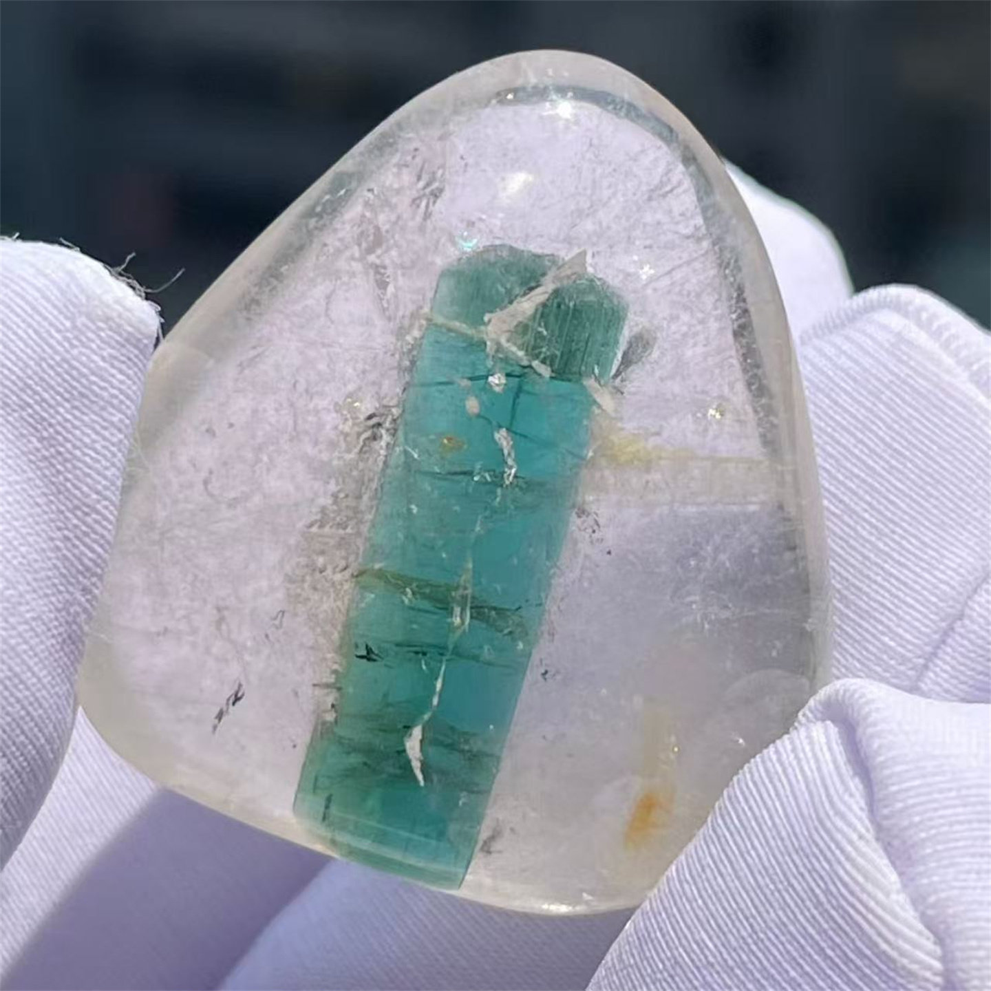 天然水晶包裹体碧玺矿物柱奇石DIY饰品项链挂件吊坠一物一图款
