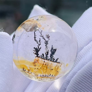 天然水晶软锰矿小树矿石共生景石圆珠18mmDIY多宝串项链挂件吊坠