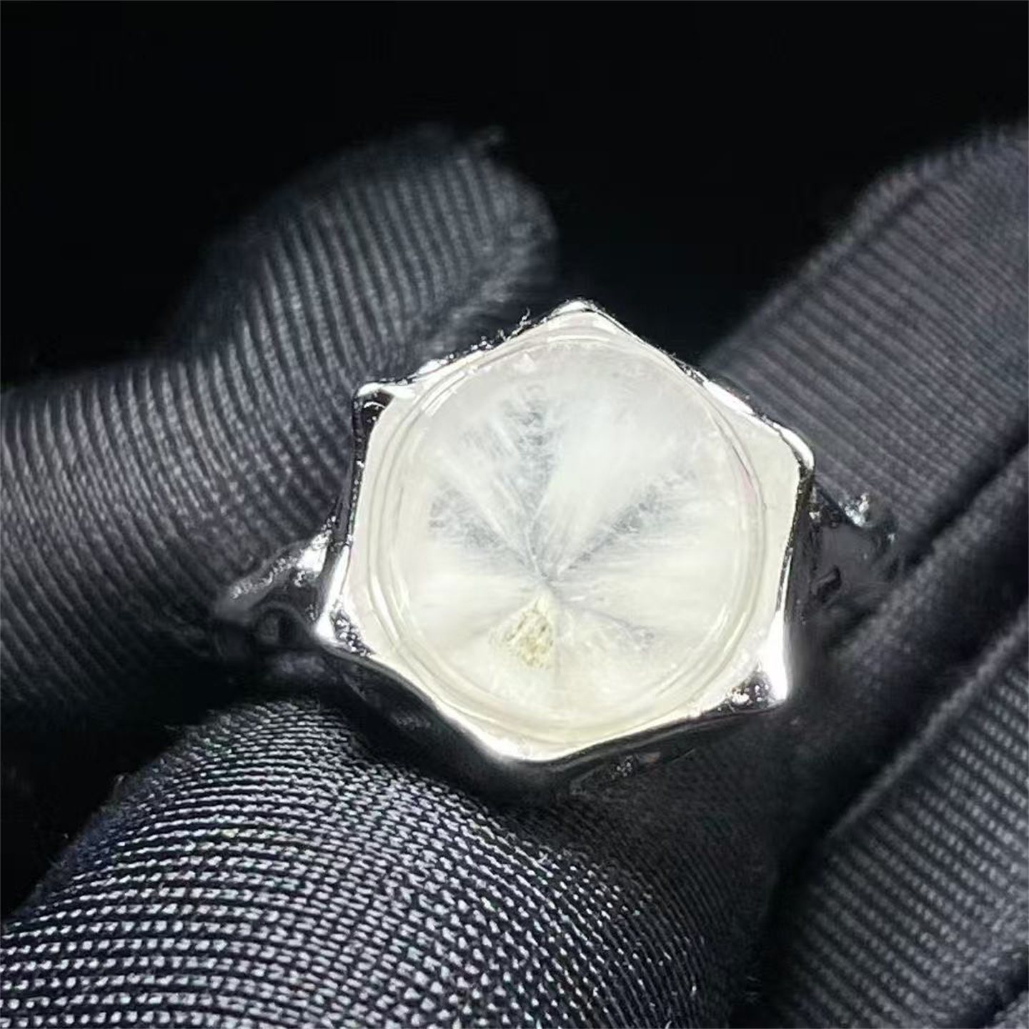 天然水晶兔毛达碧兹花裸石银镶戒指活口可调饰品礼物一物一图款