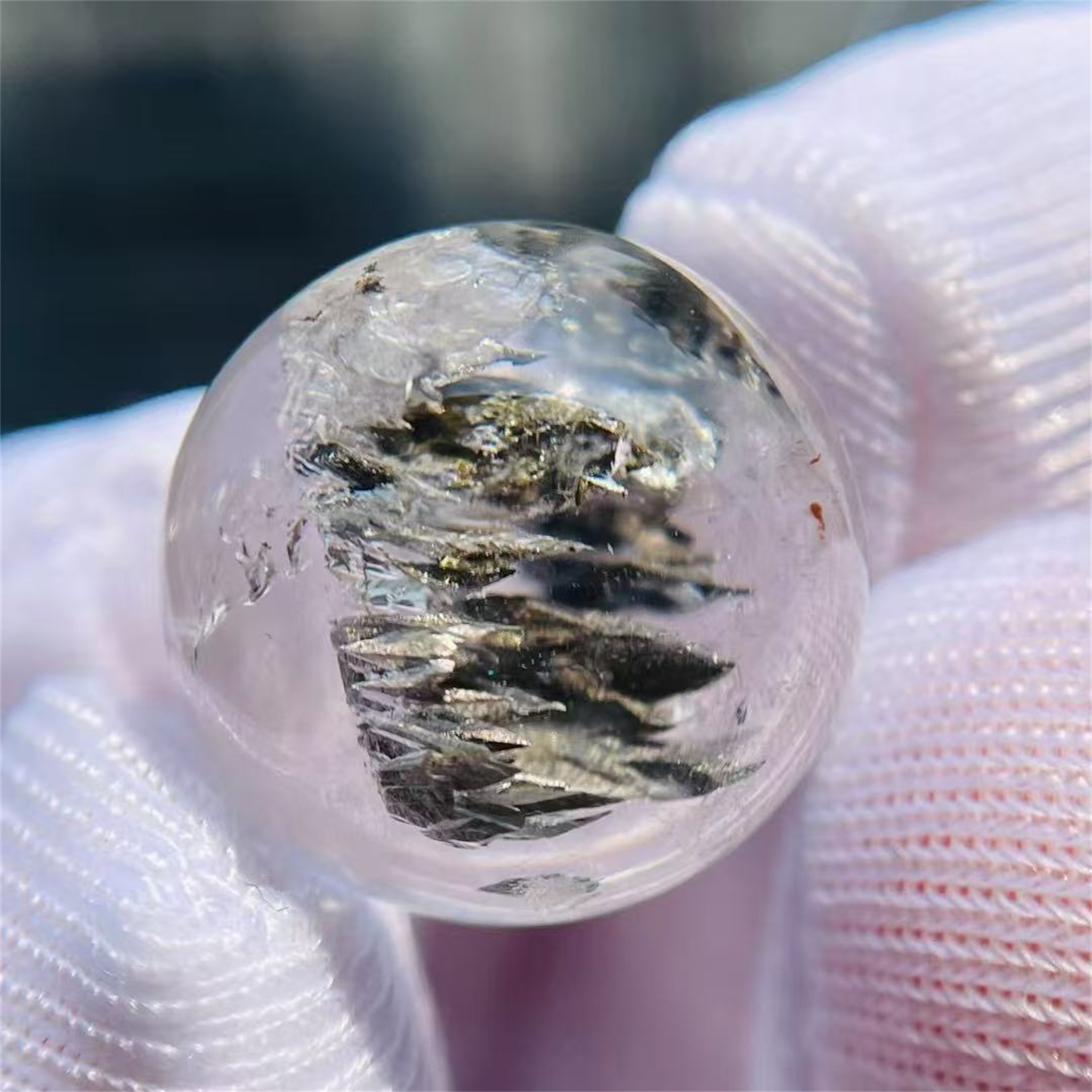 天然水晶包裹铜矿星际石林异象奇石圆珠14mmDIY饰品项链挂件吊坠