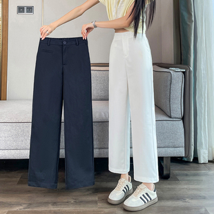 夏季薄款高腰直筒九分裤女初中高中学生八分冰丝垂感显瘦休闲裤子