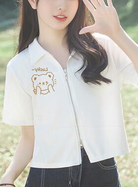 12夏装开衫上衣13初中高中学生岁女孩15polo领拉链小衫短袖T恤16