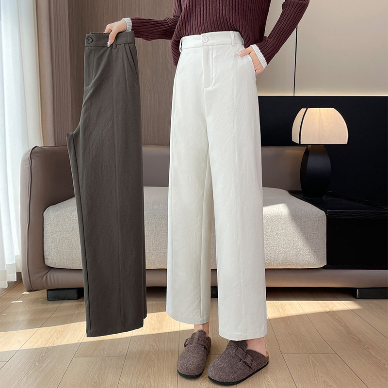 秋季八分高腰窄版阔腿裤女初中高中学生宽松小个子休闲九分直筒裤