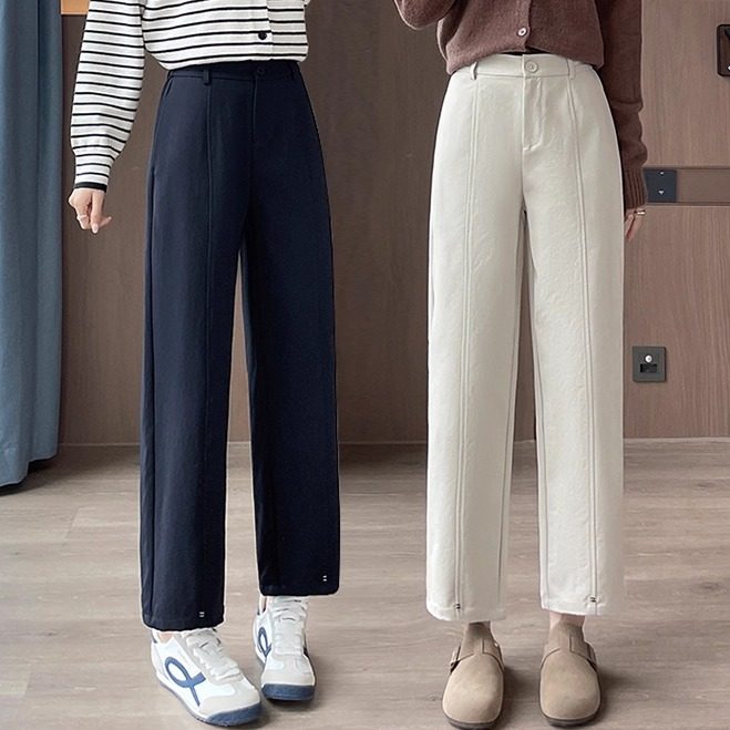 春秋季钛金棉哈伦裤小个子八分直筒裤女初中高中学生九分休闲裤子